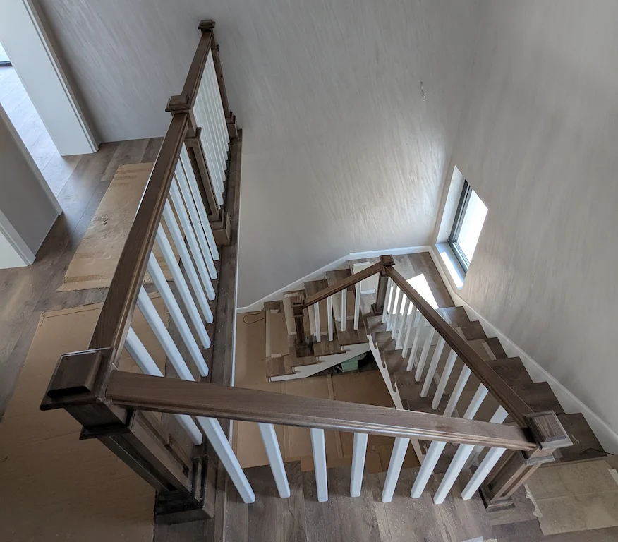 Wooden railing for a U shaped staircase